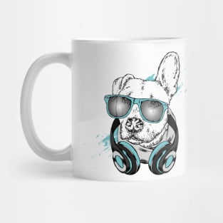 Dog with headphones. Mug